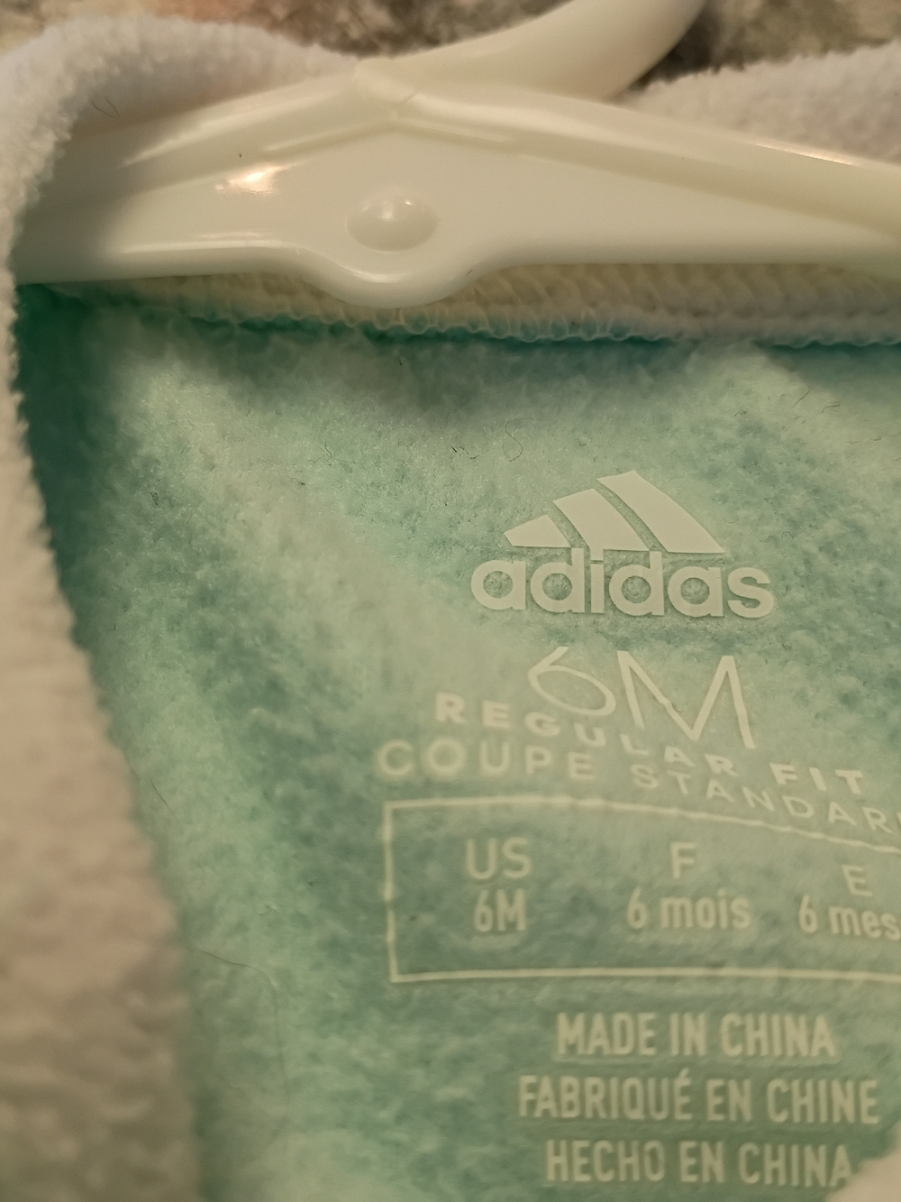 adidas Mint Green and White Fleece Footed One-Piece Romper - Picture 3 of 6